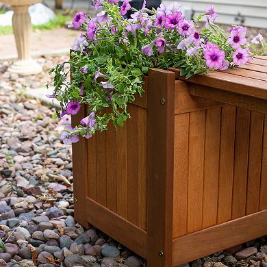 Sunnydaze Meranti Wood Outdoor Bench with Planter Boxes