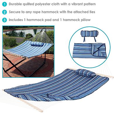 Sunnydaze Outdoor Polyester Hammock Pad and Pillow Set - Breakwater Stripe
