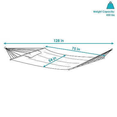 Sunnydaze 2-Person Quilted Hammock with Spreader Bar and Pillow - Tropical