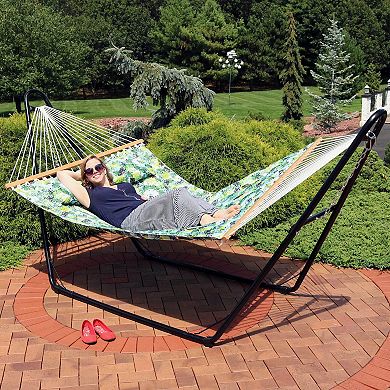 Sunnydaze 2-Person Quilted Hammock with Spreader Bar and Pillow - Tropical