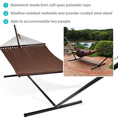 Sunnydaze 2-Person Polyester Rope Hammock with Steel Stand