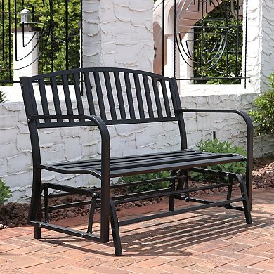 Sunnydaze 2-Person Steel Outdoor Glider Garden Bench - Black
