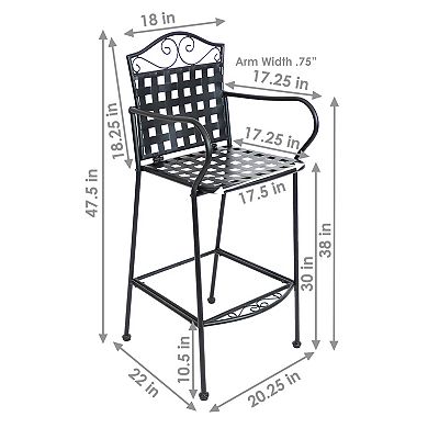 Sunnydaze Scrolling Wrought Iron Patio Dining Bar Chairs - Black - Set of 2