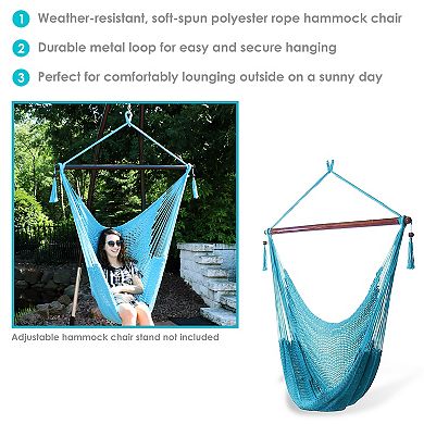 Sunnydaze Extra Large Polyester Rope Hammock Chair and Spreader Bar - Sky