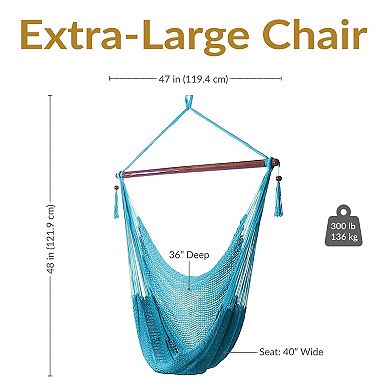 Sunnydaze Extra Large Polyester Rope Hammock Chair and Spreader Bar - Sky