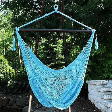 Sunnydaze Extra Large Polyester Rope Hammock Chair and Spreader Bar - Sky