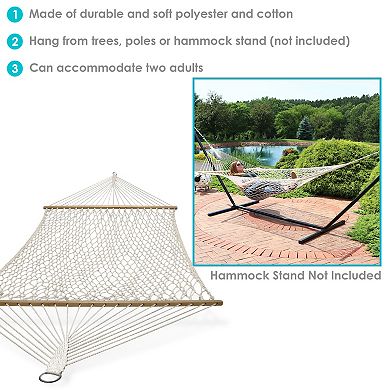 Sunnydaze 2-Person Cotton Rope Hammock with Spreader Bars - Natural