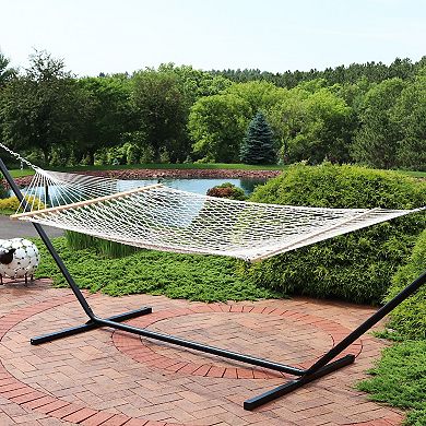 Sunnydaze 2-Person Cotton Rope Hammock with Spreader Bars - Natural