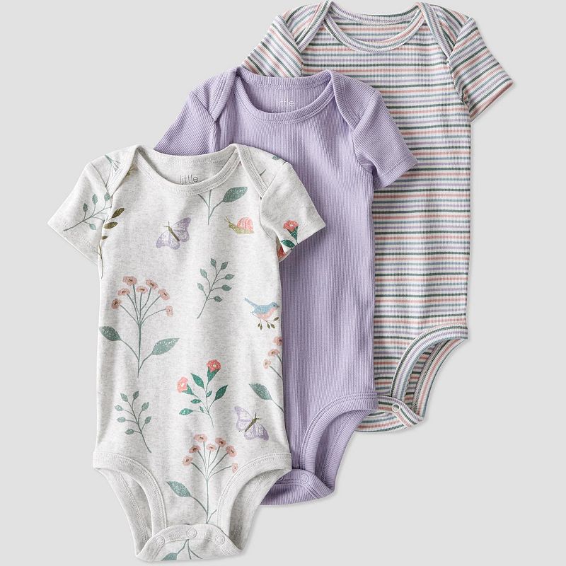 Baby Little Planet by Carters 3-Pack Organic Cotton Bodysuits, Infant Unis