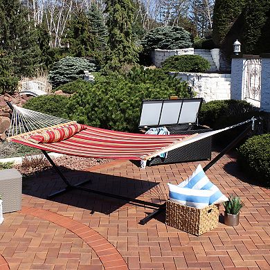 Sunnydaze 2-Person Quilted Fabric Hammock with Steel Stand and Pillow - Red