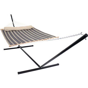 Sunnydaze 2-Person Quilted Fabric Hammock with Steel Stand