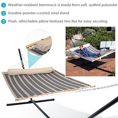Sunnydaze 2-Person Quilted Fabric Hammock with Steel Stand
