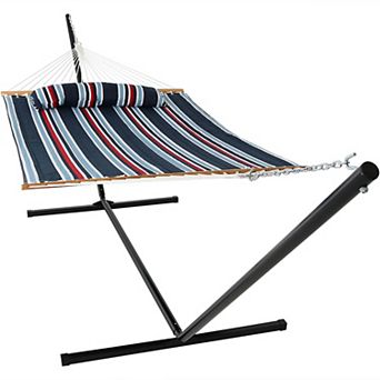 Sunnydaze 2-Person Quilted Fabric Hammock with Steel Stand