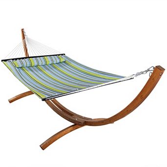 Sunnydaze Large Quilted Hammock with Curved Wooden Stand
