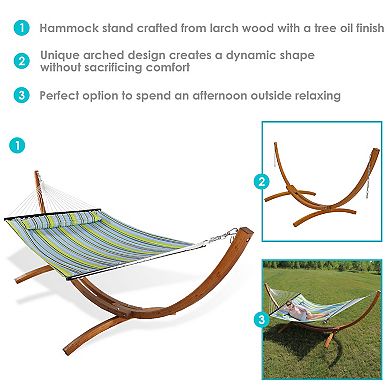 Sunnydaze Large Quilted Hammock with Curved Wooden Stand