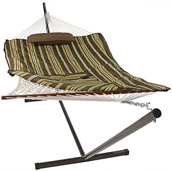 Sunnydaze Large Rope Hammock with Steel Stand and Pad/Pillow