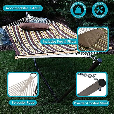Sunnydaze Large Rope Hammock with Steel Stand and Pad/Pillow