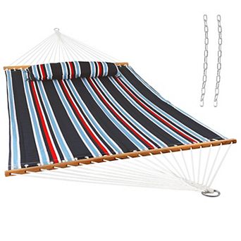 Sunnydaze Large Quilted Fabric Hammock with Spreader Bar and Pillow