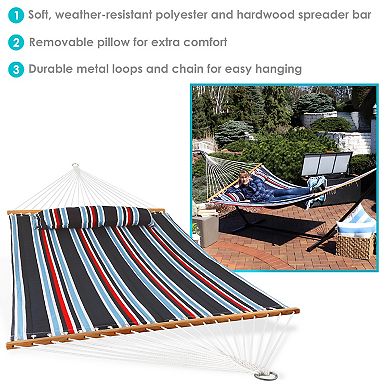 Sunnydaze Large Quilted Fabric Hammock with Spreader Bars - Nautical Stripe