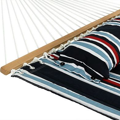 Sunnydaze Large Quilted Fabric Hammock with Spreader Bars - Nautical Stripe