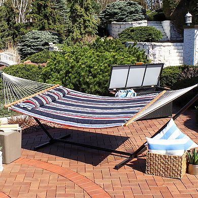 Sunnydaze Large Quilted Fabric Hammock with Spreader Bars - Nautical Stripe