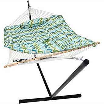 Sunnydaze Large Rope Hammock with Steel Stand and Pad/Pillow