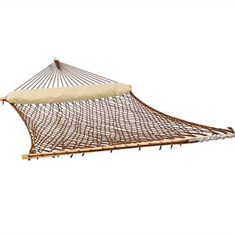 Sunnydaze Large Polyester Rope Hammock with Spreader Bar and Pillow