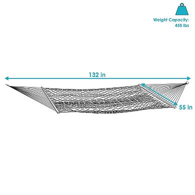 Sunnydaze 2-Person Polyester Patio Spreader Bar Rope Hammock with Pillow