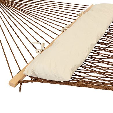 Sunnydaze 2-Person Polyester Patio Spreader Bar Rope Hammock with Pillow