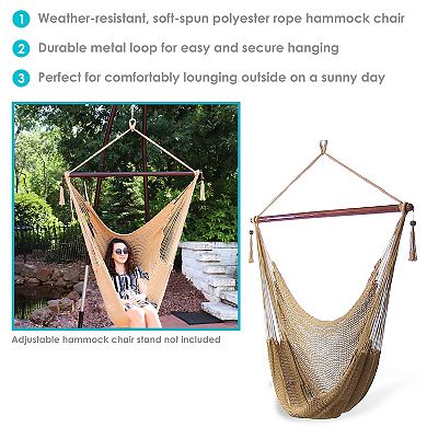 Sunnydaze Extra Large Polyester Rope Hammock Chair and Spreader Bar