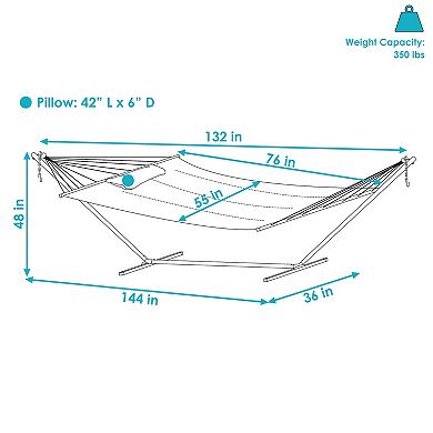 Sunnydaze 2-Person Quilted Fabric Hammock with Steel Stand - Tidal Wave