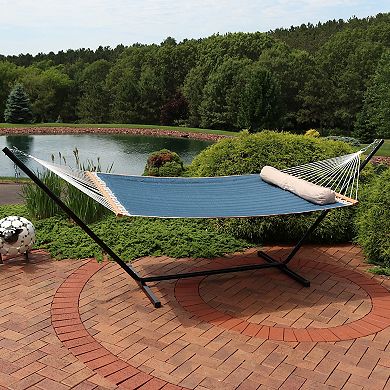 Sunnydaze 2-Person Quilted Fabric Hammock with Steel Stand - Tidal Wave