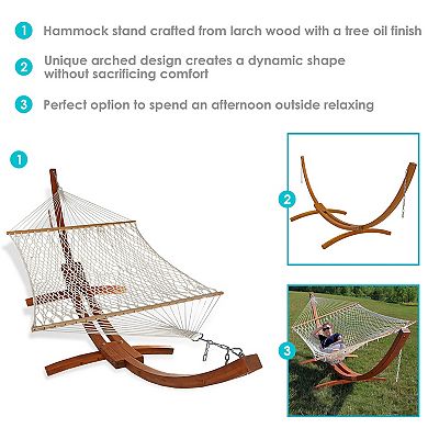 Sunnydaze 2-Person Cotton Rope Hammock with Universal Steel Stand