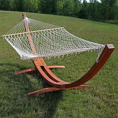 Sunnydaze 2-Person Cotton Rope Hammock with Universal Steel Stand