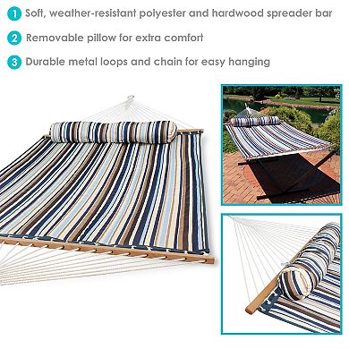 Sunnydaze Large Quilted Fabric Hammock with Spreader Bar and Pillow