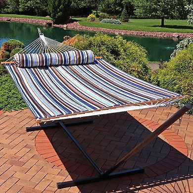 Sunnydaze Large Quilted Fabric Hammock with Spreader Bar and Pillow