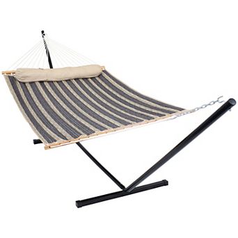 Sunnydaze 2-Person Quilted Fabric Hammock with Steel Stand