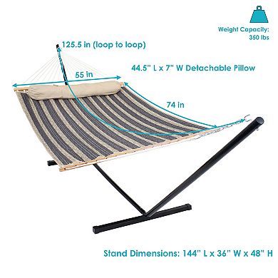 Sunnydaze 2-Person Quilted Fabric Hammock with Steel Stand - Mountainside