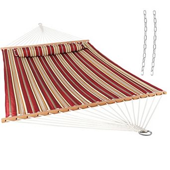 Sunnydaze Large Quilted Fabric Hammock with Spreader Bar and Pillow