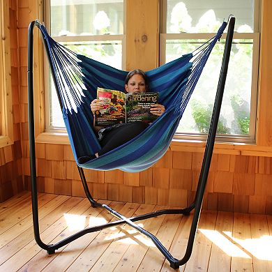 Sunnydaze Hanging Rope Hammock Chair with Space-Saving Stand