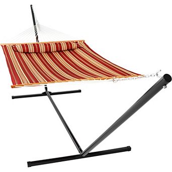 Sunnydaze 2-Person Quilted Fabric Hammock with Steel Stand