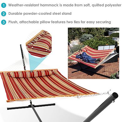 Sunnydaze 2-Person Quilted Fabric Hammock with Steel Stand