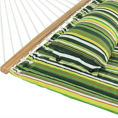 Sunnydaze 2-Person Quilted Fabric Hammock with Steel Stand - Melon Stripe