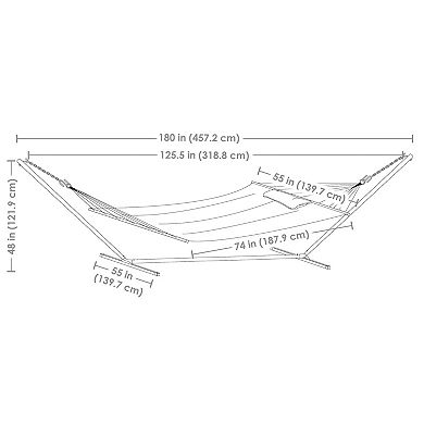 Sunnydaze 2-Person Quilted Fabric Hammock with Steel Stand - Melon Stripe