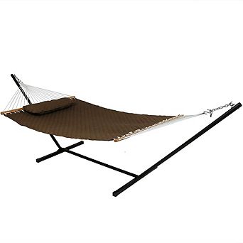 Sunnydaze 2-Person Quilted Fabric Hammock with Steel Stand