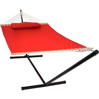 Sunnydaze 2-Person Quilted Fabric Hammock with Steel Stand