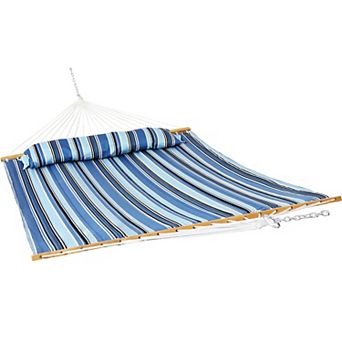 Sunnydaze Large Quilted Fabric Hammock with Spreader Bar and Pillow