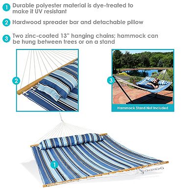 Sunnydaze Large Quilted Hammock with Spreader Bar and Pillow - Misty Beach