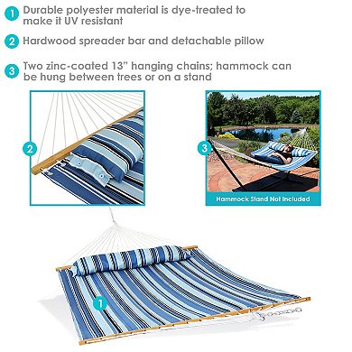 Sunnydaze Large Quilted Fabric Hammock with Spreader Bar and Pillow
