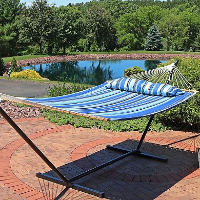 Sunnydaze Large Quilted Fabric Hammock with Spreader Bar and Pillow